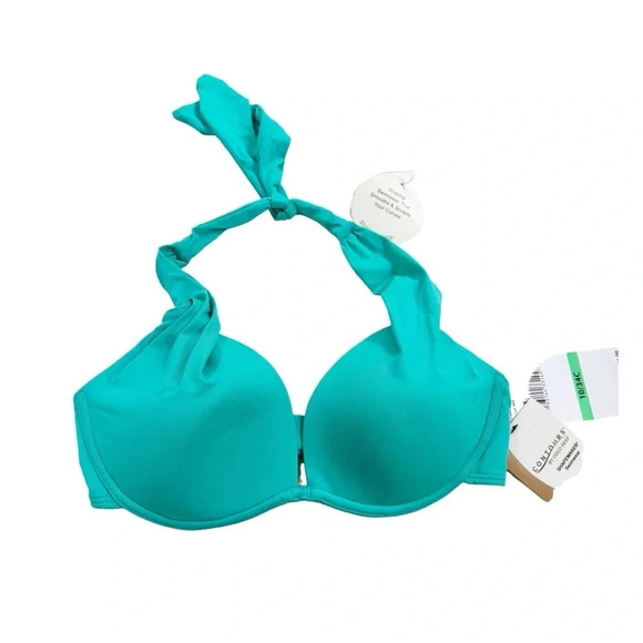 Coco Reef Contours Push Up Cameo Underwire Halter Bikini Top Turquoise Size 10 - Picture 5 of 16